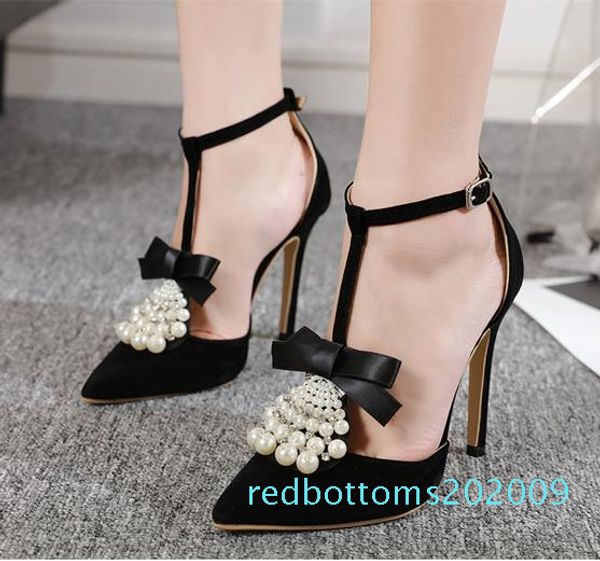 

elegant rhinestone beads pumps office lady dress shoes designer pumps high heels dress shoes size 35 to 40 09r, Black