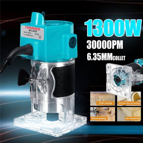 

110v/220v 1300w 1/4" 30000rpm electric hand trimmer wood laminate palms router joiners power tool woodwork carving machine trim