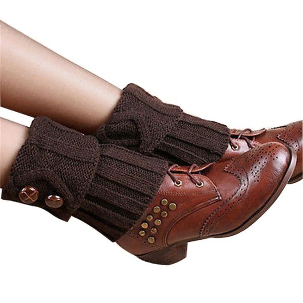 

knitted leg warmers ladies simple fashion winter leg warmers short section knitted crochet button long socks boots cuffs socks, Black;white