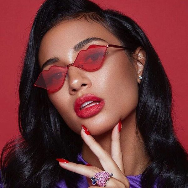 

small lips shape sunglasses women 2019 red lips sunglasses rave party sun glasses black yellow glasses uv protection uv400, White;black