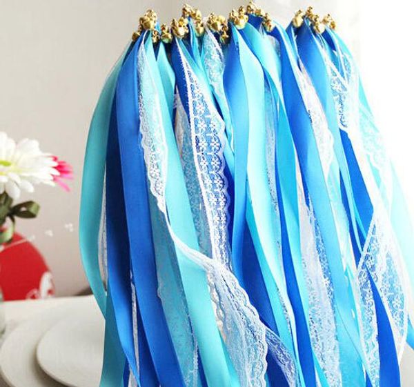

lace ribbon streamers wedding sticks wish magic wands with bells confetti party props decoration events wedding favors supplies