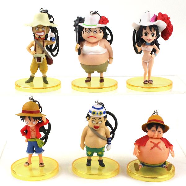 

6pcs/set one piece luffy usopp alvida the straw hat pirates swimsuit ver keychain pvc action figure decoration toys, Silver