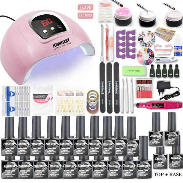 

nail art kits set with 20/10 colors gel polish 54w/6w lamp dryer 20000rpm electric drill pedicure tools