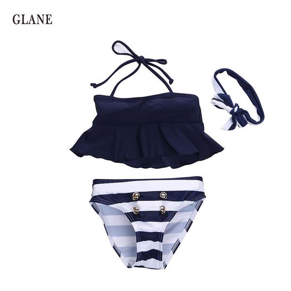 

2017 cute striped sailor child bikini swimsuit swimwear high waisted bathing suit for kids baby girls biquini children swimwear