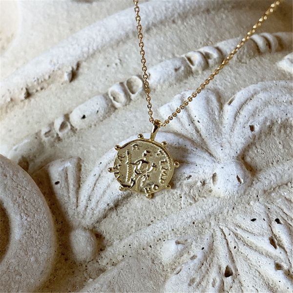 

золотое ожерелье pofunuo 925 sterling silver европейского рима аннотация характера монеты ожерелье женского lovers gift fine jewelry