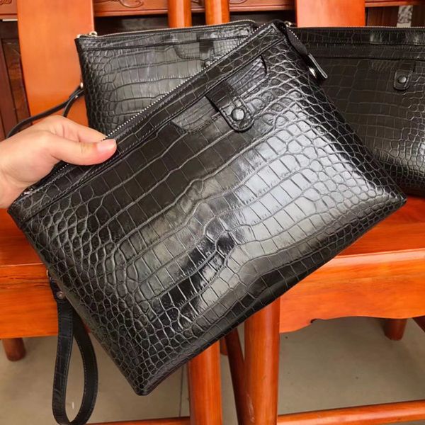 

authentic crocodile belly skin businessmen wristlets bag phone holder clutch genuine alligator leather male large card purse