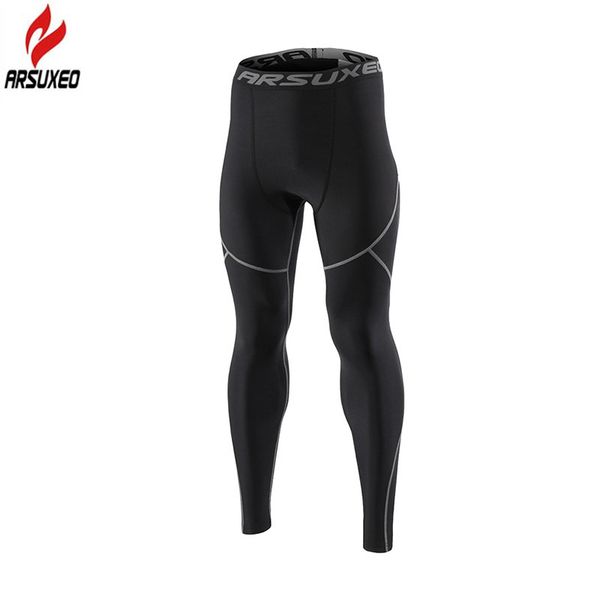 

arsuxeo winter warm thermal fleece running tights men gym fitness crossfit football training sport leggings compression pants, Black;blue