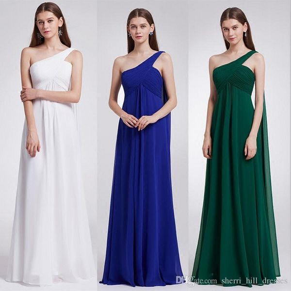 

one shoulder a-line prom bridesmaid dresses blue white long chiffon one shoulder halter evening party dresses hy152, Black;red