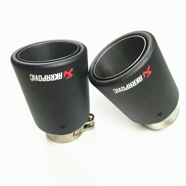 

promotion: 2pcs car styling exhaust tip matte carbon fiber muffler end pipe stainless steel universal akrapovic exhaust tip