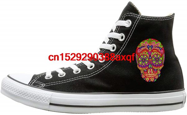 

canvas shoes psychedelic sugar skull classics high-lace ups canvas sneakers for men's women's, Black