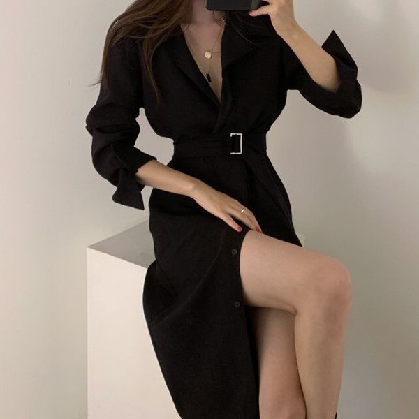 

сексуальная soild платья свободные сексуальные клуб полных зимние платья 2020 клуб с длинным рукавом платье корея осень одежда женщины весны, Black;gray