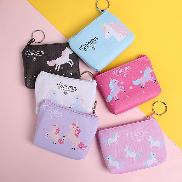 

women unicorn zipper bag change wallet money bagcoin purse pocket cute kids girl small zero pouch for card holders key case, Red;black