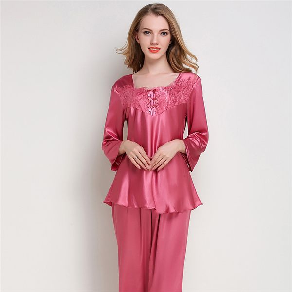 

women satin silk pajama long sleeve women pajamas pajama female suit 2 pieces home sleep wear underwear plus size, Blue;gray