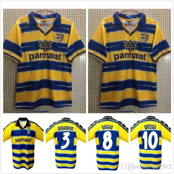 

#9 crespo 99 00 retro parma soccer jerseys 1913 vintage classic collection 1999 2000 calcio football shirts thuram amoroso fuser torrisi, Black;yellow