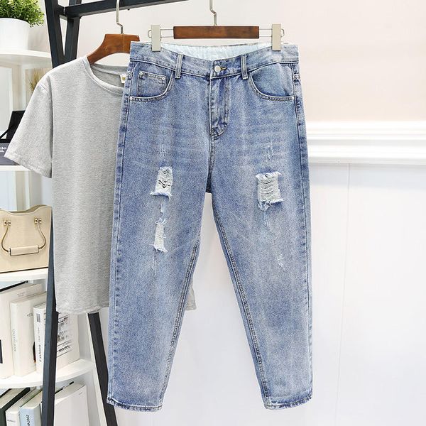 

large size jeans female casual ripped hole harem pants boyfriend jeans for women loose vintage high waisted mom 5xl q2548, Blue