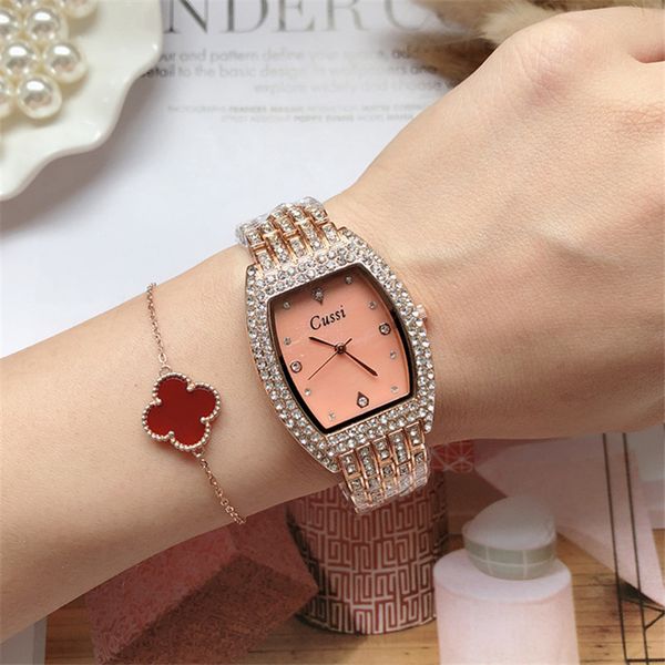 

cussi luxury rhinestones women's watch rose gold ladies bracelet watches fashion casaul quartz wristwatches clock, Slivery;brown