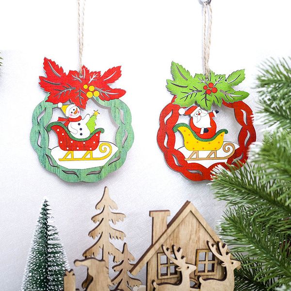 

1 pc 10*12 cm wooden christmas ornament pendant xmas tree snowman santa claus window door new year gift party hanging decoration