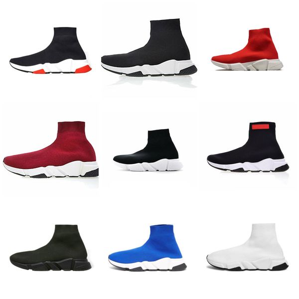 

2019 new designer socks shoes casual shoes flat fashion socks woman slip-on elastic cloth speed trainer runner man shoes, Black