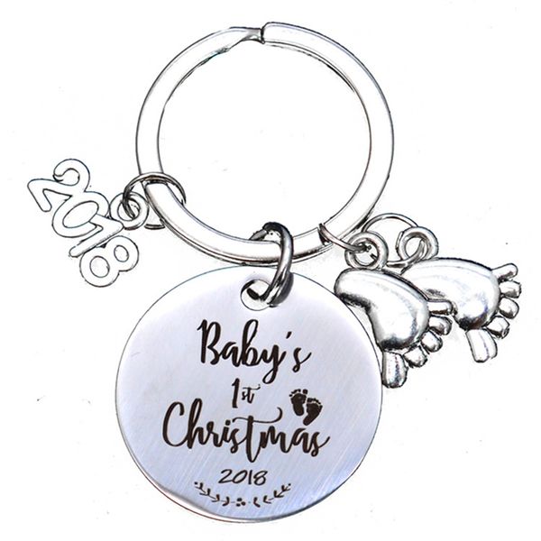 

2018 new "baby's frist christmas" keychain stainless steel keyring christmas commemorative charm gift fashion jewelry for kid, Silver