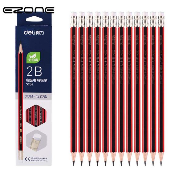 

ezone 12pcs hb/2b wooden pencils students writing pencil art students sketch pencil with eraser red school office supply