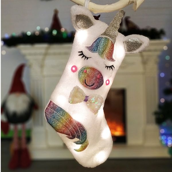 

christmas stocking sequined with light glitter santa sacks kids gift bag tree ornaments decoration marvel cartoon
