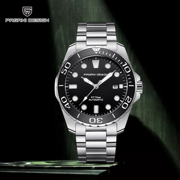 

pagani design mens business watch fashion mechanical automatic wristwatch brand all steel waterproof clock relogio masculino, Slivery;brown