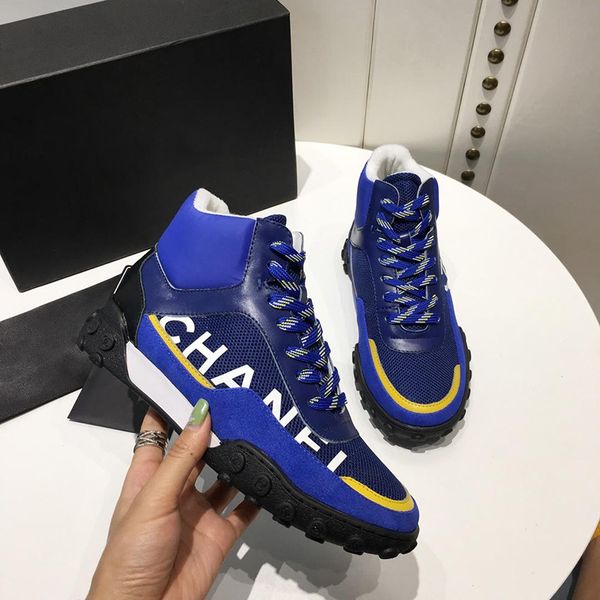 

New Mens Designer Luxury High Top Casual Shoes Triple Black White Blue Suede Leather 2019 Women Fashion Brand Leisure Sneaker With Box