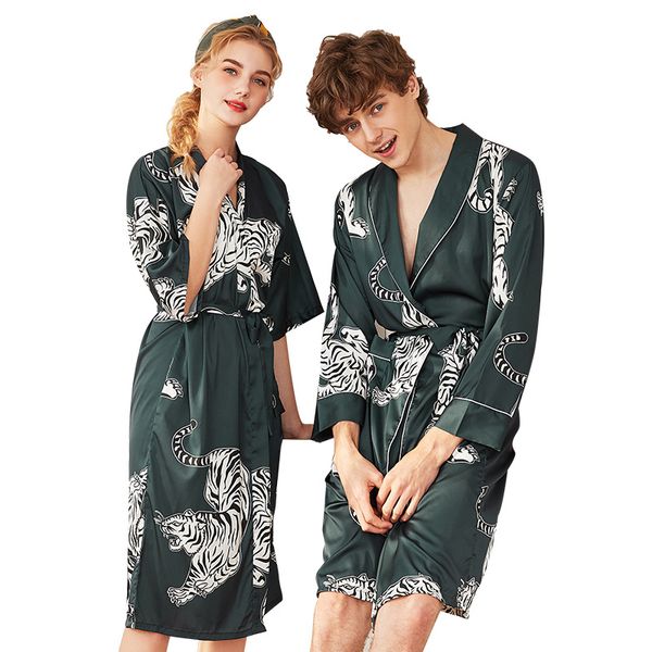 

ladies' rayon elegant print nightgowns wedding pajamas couple spring and summer bride groom morning dress home robe, Black;red