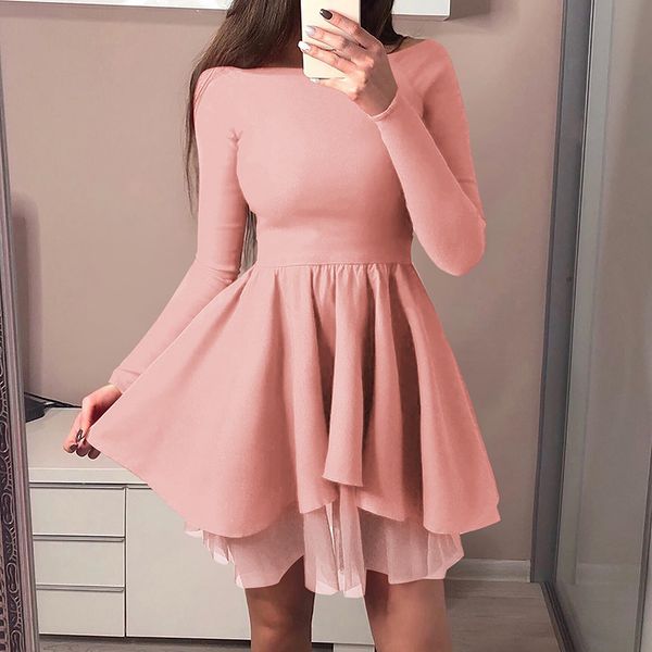 

new off shoulder lady ball gown dress vestidos long sleeves solid evening party mini dress sj1844e, Black;pink