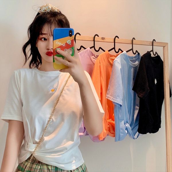 

ниша дизайн daisy с короткими рукавами футболки женские 2020ins ультра огонь короткий дизайн одежды ниша daisy с короткими рукавами футболки, White