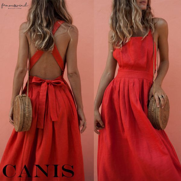 

women summer sleeveless dresses clothes clothings boho strappy long maxi dress evening party bandage beach solid color sundress, Black;gray