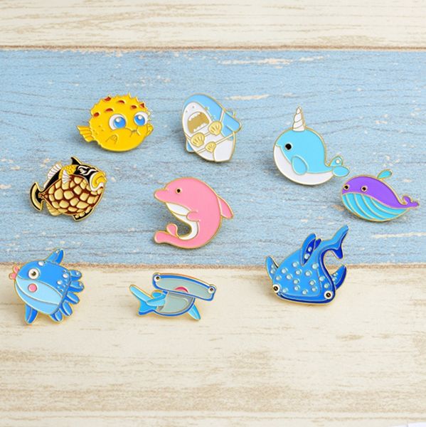 

sea cuties pin animal hard enamel pins lapel pin brooches badges pinback whale shark narwhal ocs puffer fish 9 designs optional yw3106q, Red;brown