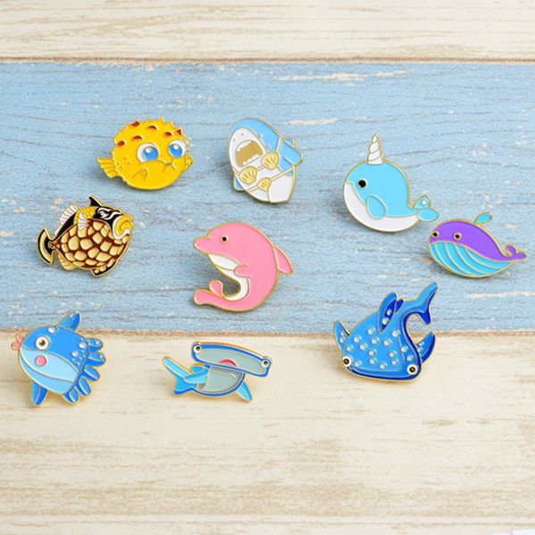 

sea cuties pin animal hard enamel pins lapel pin brooches badges pinback whale shark narwhal ocs puffer fish 9 designs optional yw3106q, Red;brown