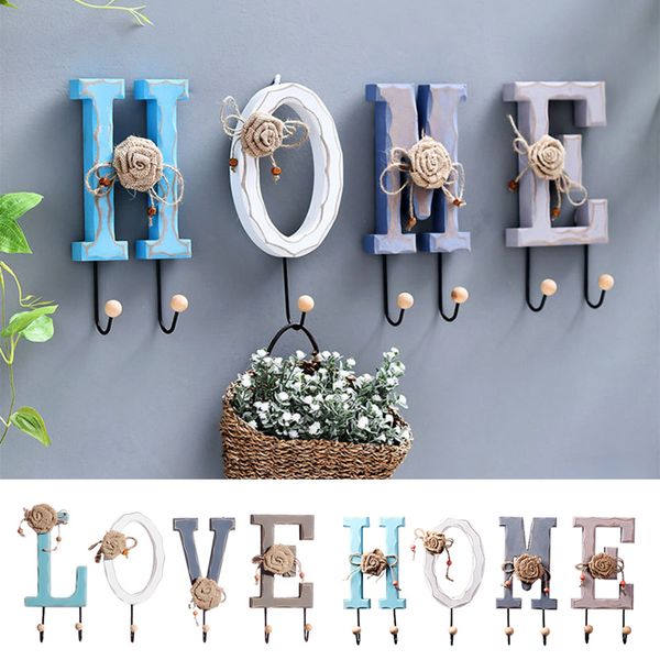 

durable wood home/love letter combination clothes hanger home wall mounted hook for coat hat hyd88