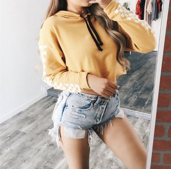 

2019 womens hoodies long sleeved printed hooded womens pullover sweater short cropped navel fashion hoodies with 2 colors asian s-xl, Black