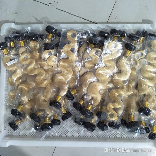 

human hair weft 3 bundles t 1b 613 blonde ombre color body hair weave brazilian remy hair 100gr piece, Black