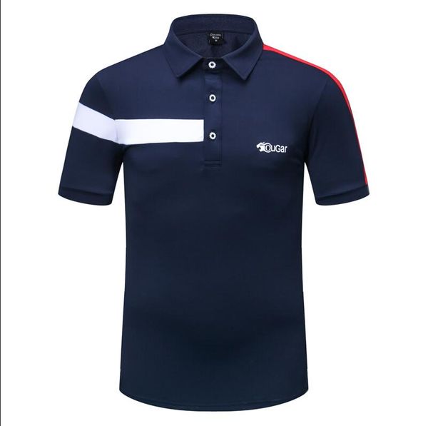 

2019 mens button lapel short sleeve golf t-shirt summer breathable quick dry sportswear anti sweat golf sports shirts, Black;blue