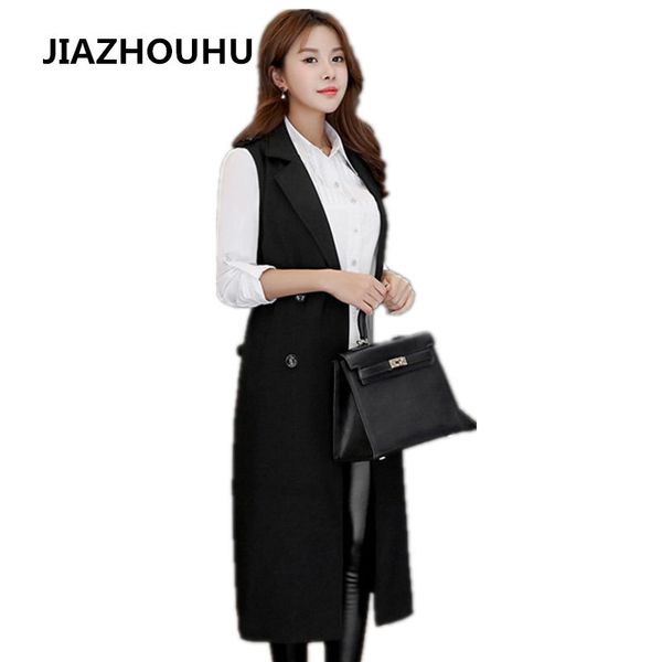 

large size adjustable waist spring female vests long slim black women's vest sleeveless coat long cardigan waistcoat ladies vest, Black;white