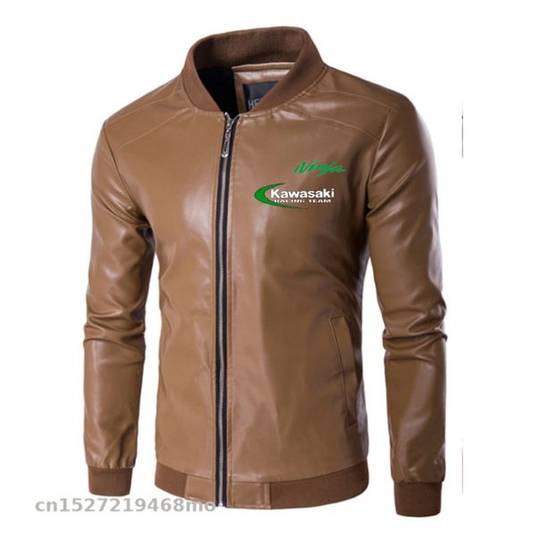 

motorcycle pu leather fit ninja jacket stand collar zipper pockets male for jacket coats faux leather fashion outerwear