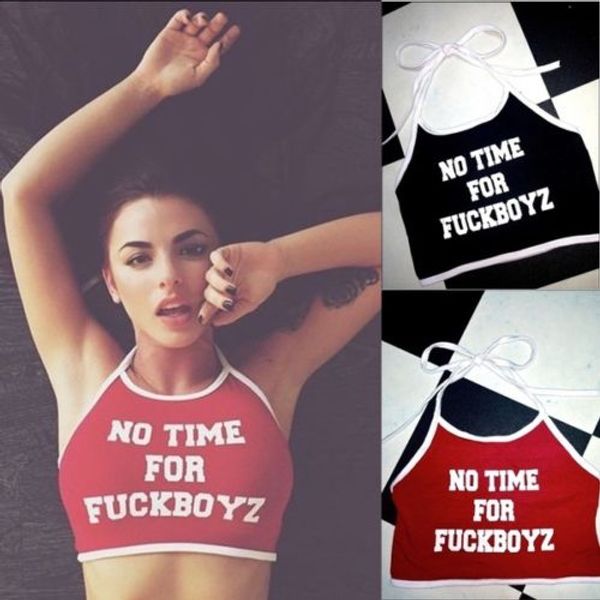 

new fashion women tank white letter print sleeveless bandage halter vest tanks, Black;white