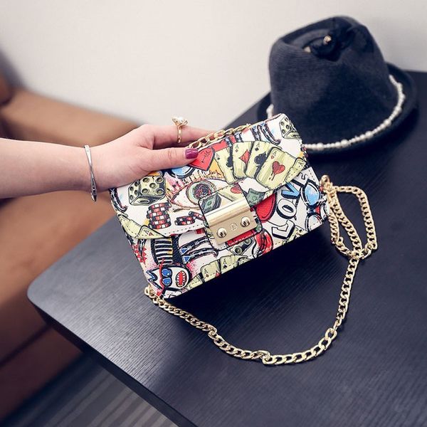 

2020 new trendy fashion female bag korean version of small square bag wild graffiti chain shoulder messenger
