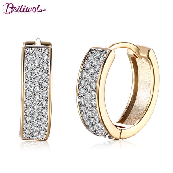 

beiliwol luxurious hoop earring ladies fashion shining crystal zircon earrings for women gold color wedding accessories 2019, Golden