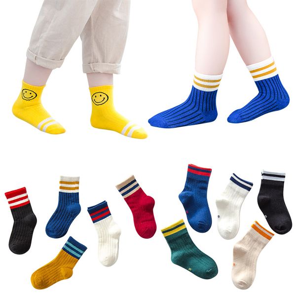 

new 3-12 year autumn kids tube socks cartoon cotton stripe male female kids boys girls socks 5 pairs pack, Pink;yellow
