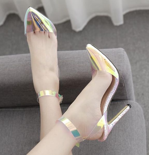 

colorful transparent fish mouth sandals with fine high heels 35-40, Black