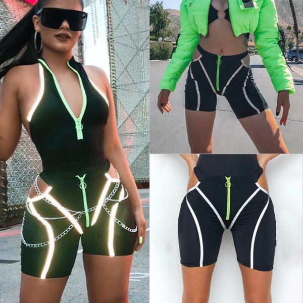 

women's sports high waist reflective active shorts athletic gym workout fitness yoga leggings briefs athletic breathable, White;red