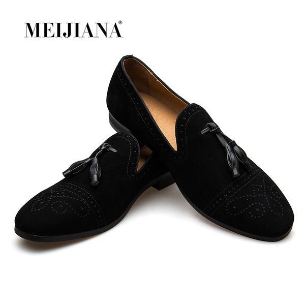 

meijiana 2019 handmade leather tassel loafers spring and autumn new, Black