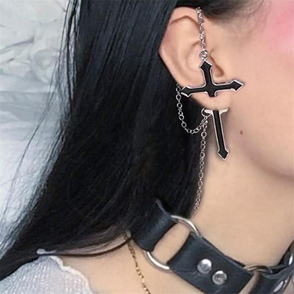 

1pc new punk cross earrings fashion vintage long chain zipper drop earrings for women party hip hop jewelry brincos dropshipping, Silver