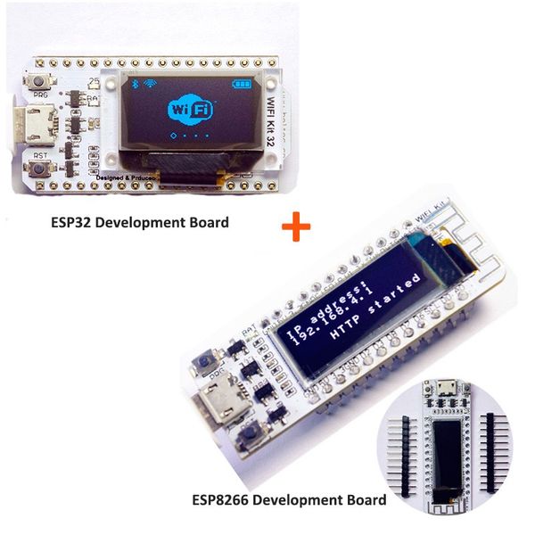 Бесплатная доставка ESP32 + ESP8266 Bluetooth WIFI Kit e OLED 0,96-дюймовый дисплей Модуль 32M Flash 3.3V-7V Совет по развитию Интернета для