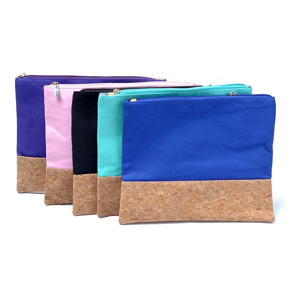 

canvas cosmetic bag wholsesale blanks canvas with cork material make up bag accessories bag in 5 colors dom106368