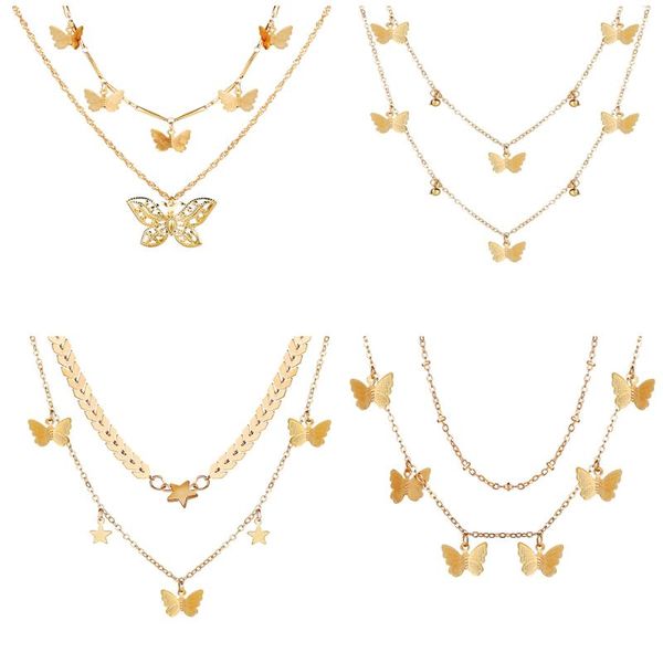 

duohan 2020 new haute couture jewelryvintage boho hollow butterfly pendant necklaces for women fashion 6 style multilevel gold, Silver